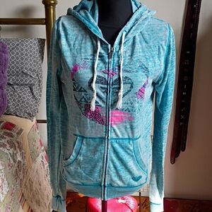 Women's Blue Hoodie with Pink Accents